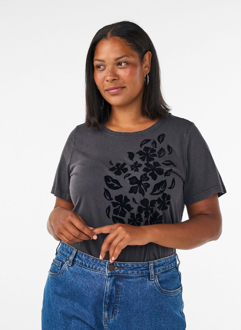 T-shirt i ekologisk bomull med tryck, Gr&aring;, Model image number 0