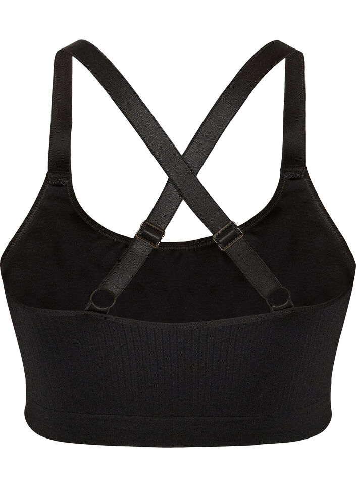 S&ouml;ml&ouml;s ribbad sport-BH, Svart, Packshot image number 1