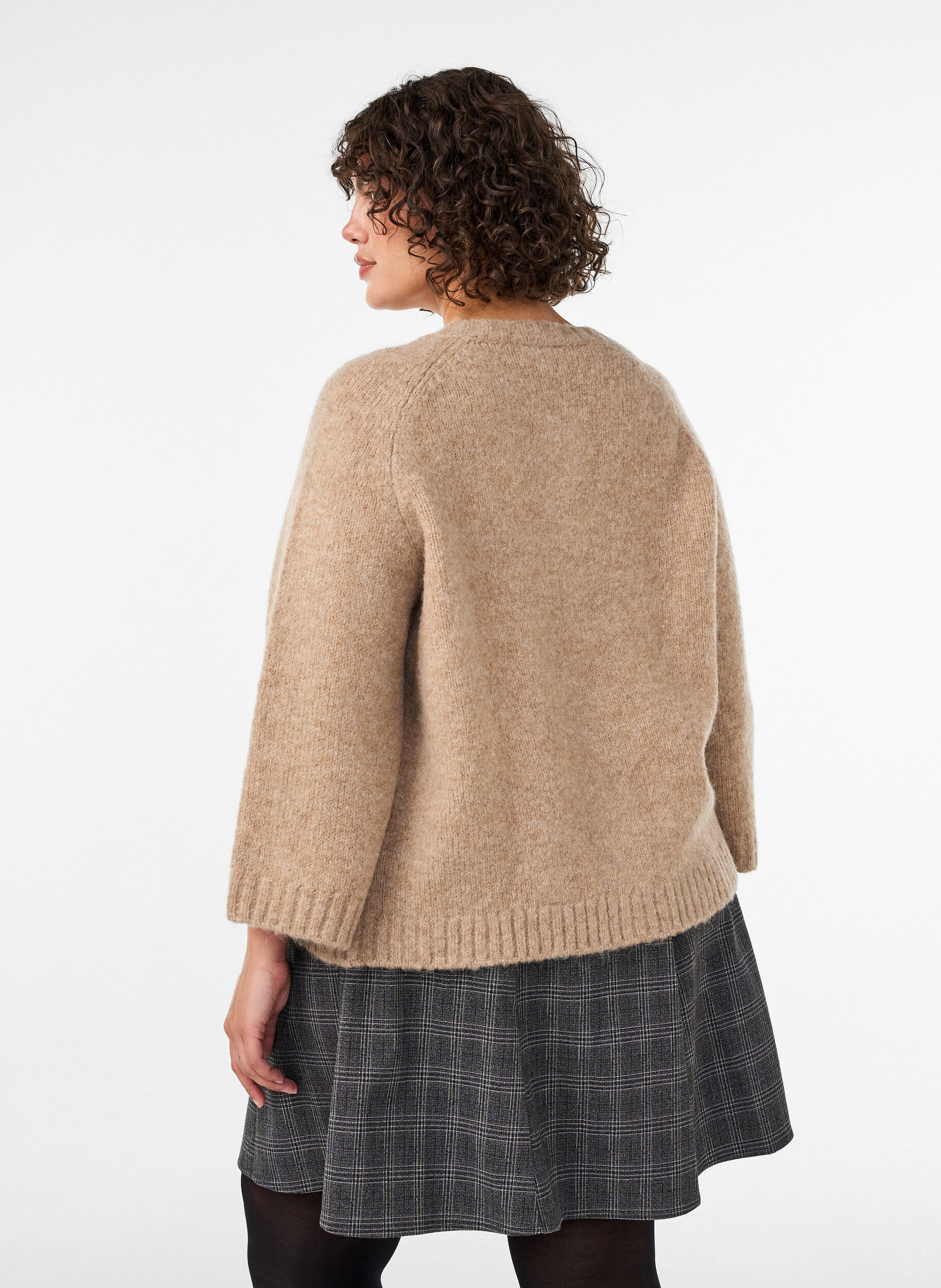 ZizziKofta i ullblandning med 3/4-&auml;rmar, Beige, Model image number 2