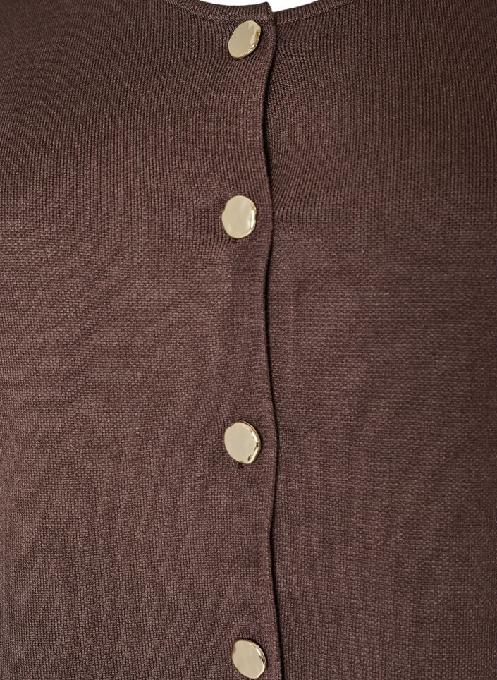&Auml;rml&ouml;s stickad v&auml;st med dekorativa knappar, Brun, Packshot image number 2