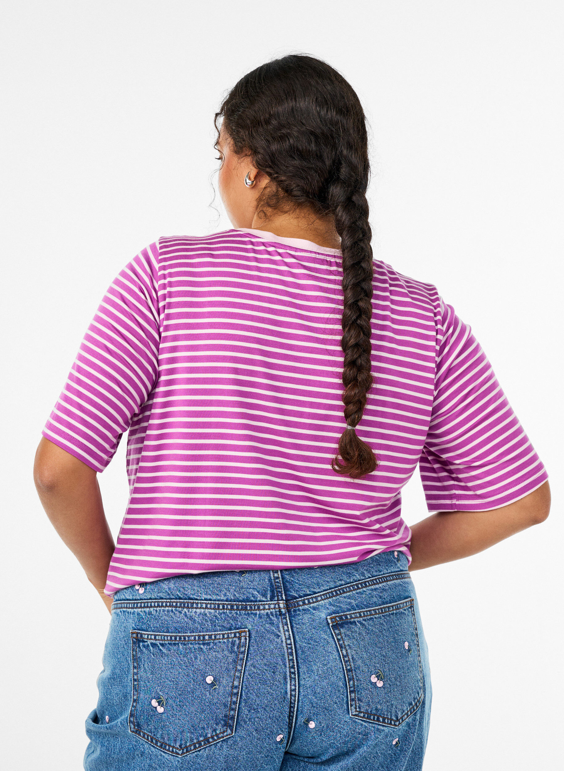 ZizziT-shirt i TENCEL&trade; Lyocell med r&auml;nder, Lila, Model image number 2