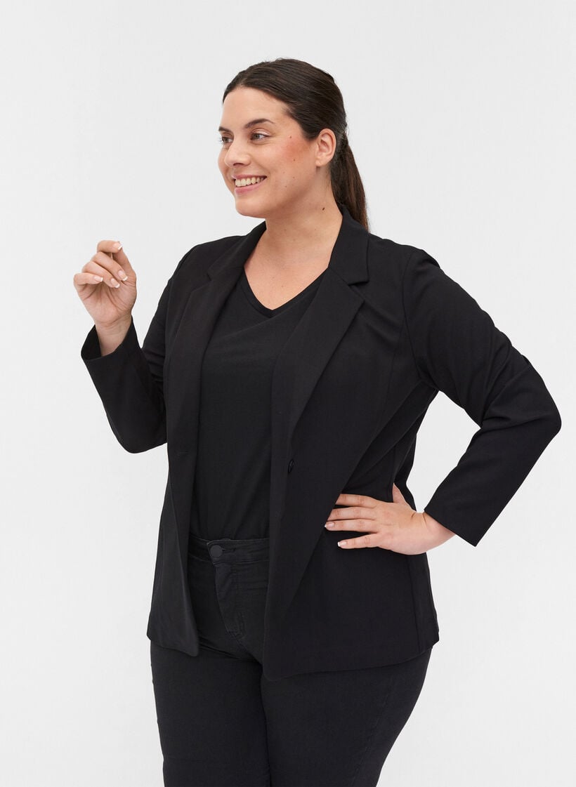 Enkel blazer med knapp, Black, Model image number 0