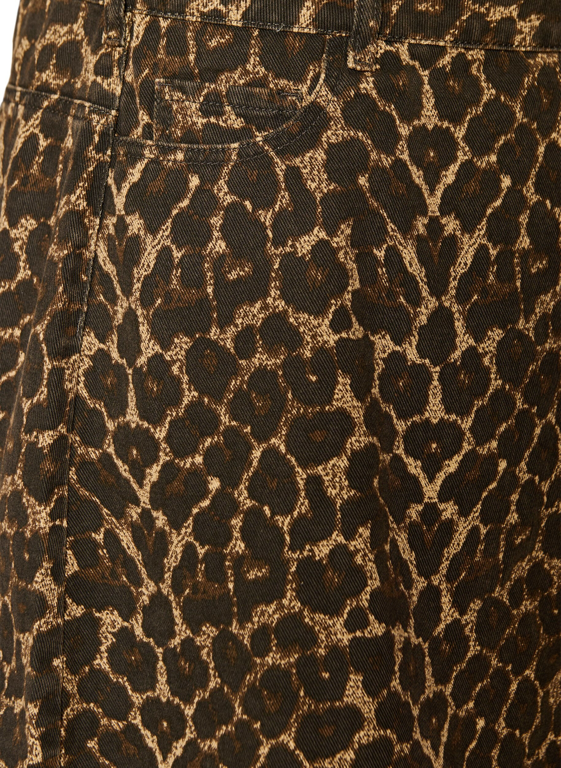 Zizzi A-linjeformad jeanskjol med leopardm&ouml;nster, Brun, Packshot image number 3