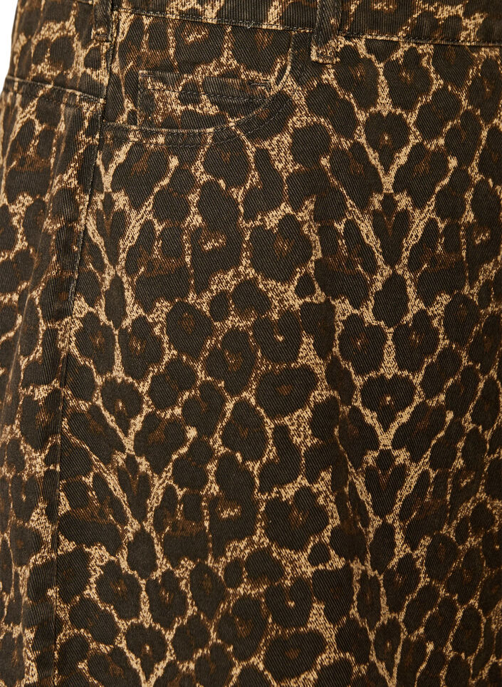 A-linjeformad jeanskjol med leopardm&ouml;nster, Brun, Packshot image number 3