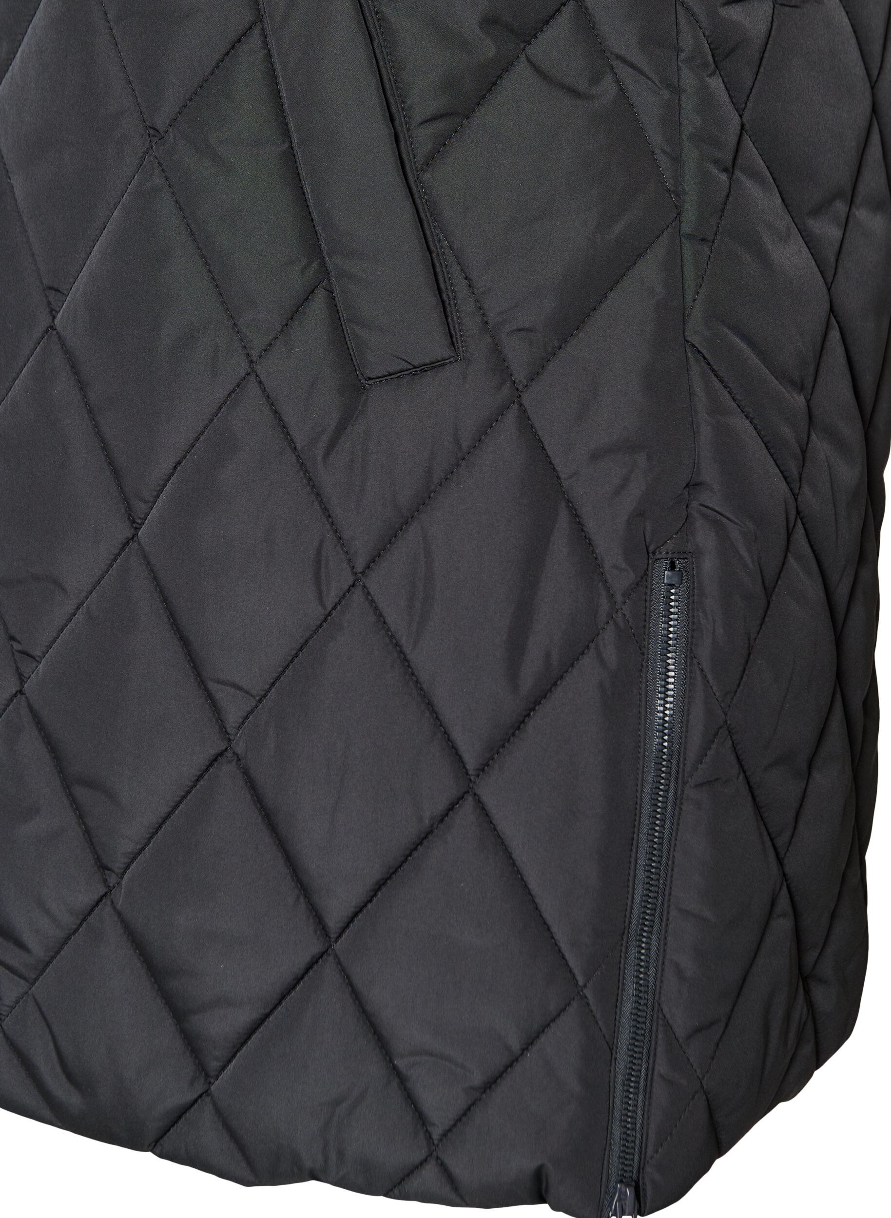 ZizziHalvl&aring;ng quiltad v&auml;st med huva, Svart, Packshot image number 3