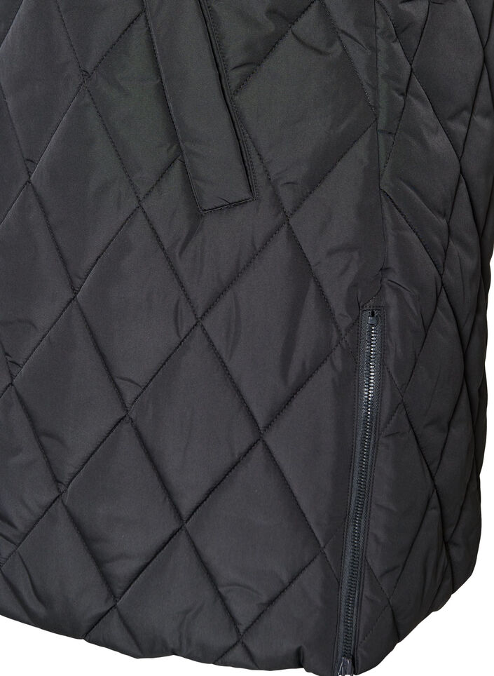 Halvl&aring;ng quiltad v&auml;st med huva, Svart, Packshot image number 3