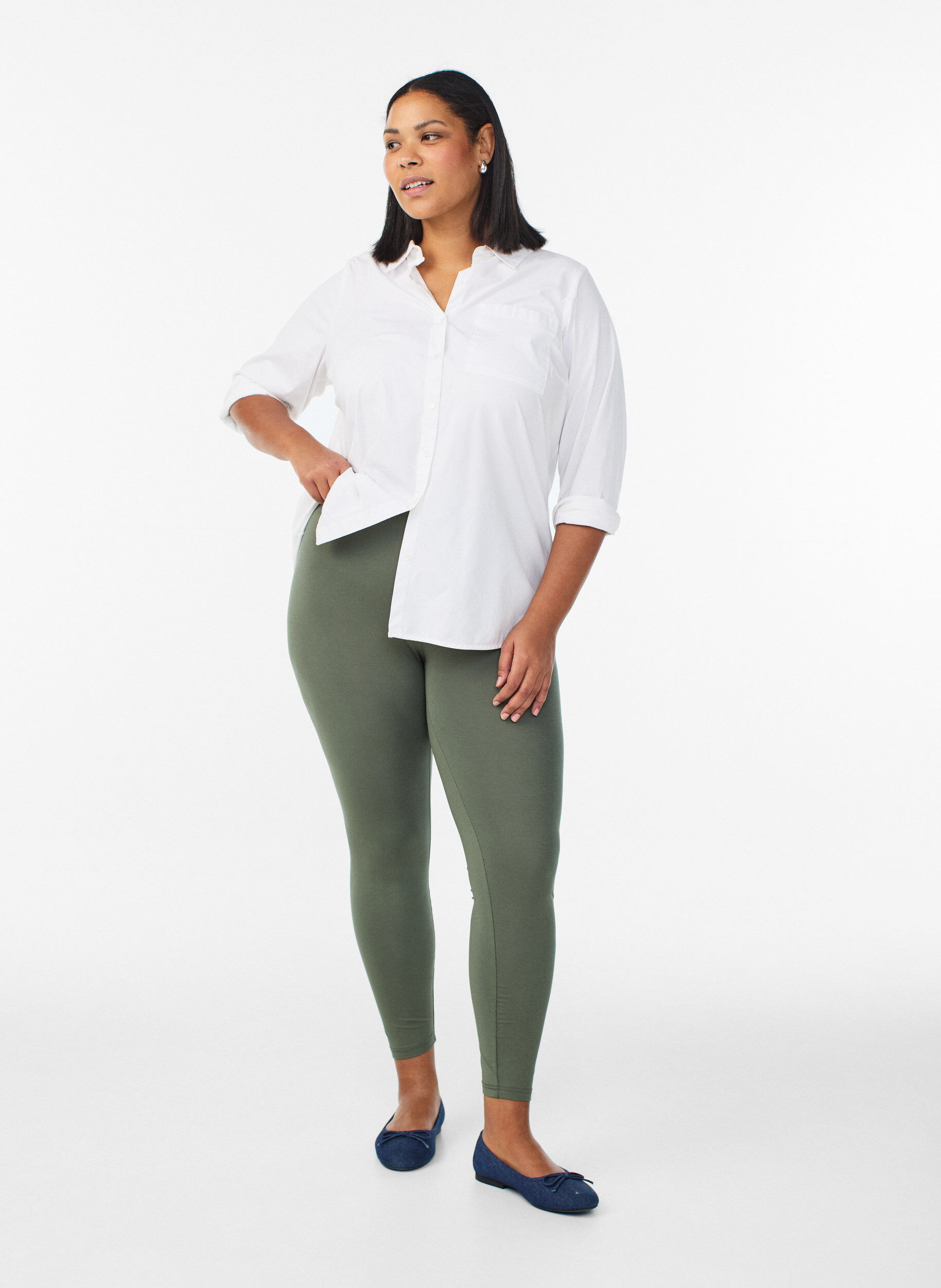 ZizziBasic leggings i viskos, Gr&ouml;n, Model image number 1