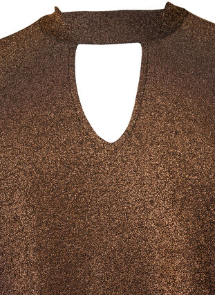 Långärmad blus i glitter med rund halsringning och V-detalj, Black Copper, Packshot image number 2