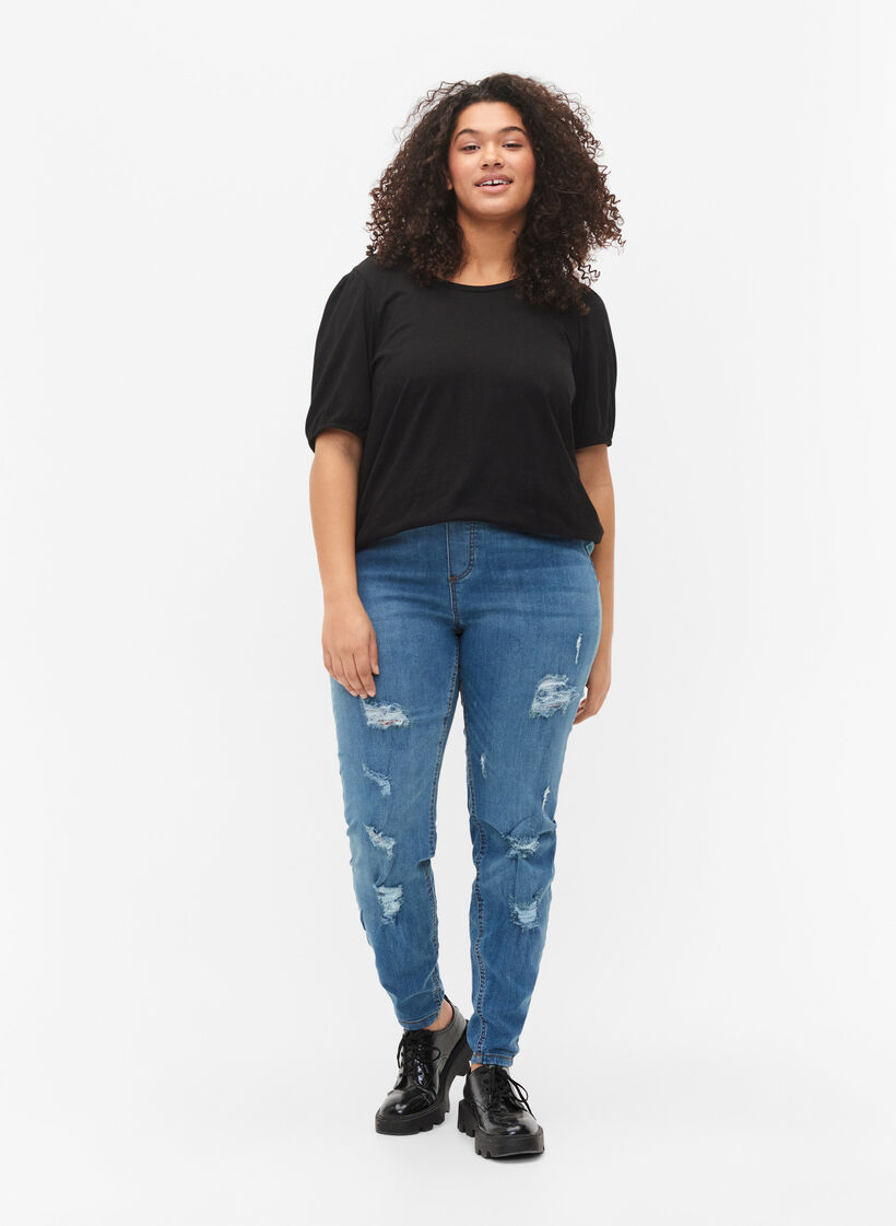 T-shirt i bomull med 2/4-ärmar, Black, Model image number 2