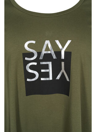 A-linjeformad t-shirt i bomull, Ivy Green YES, Packshot image number 2