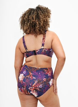 Randig bikiniunderdel med hög midja, Purple Flower, Model image number 1