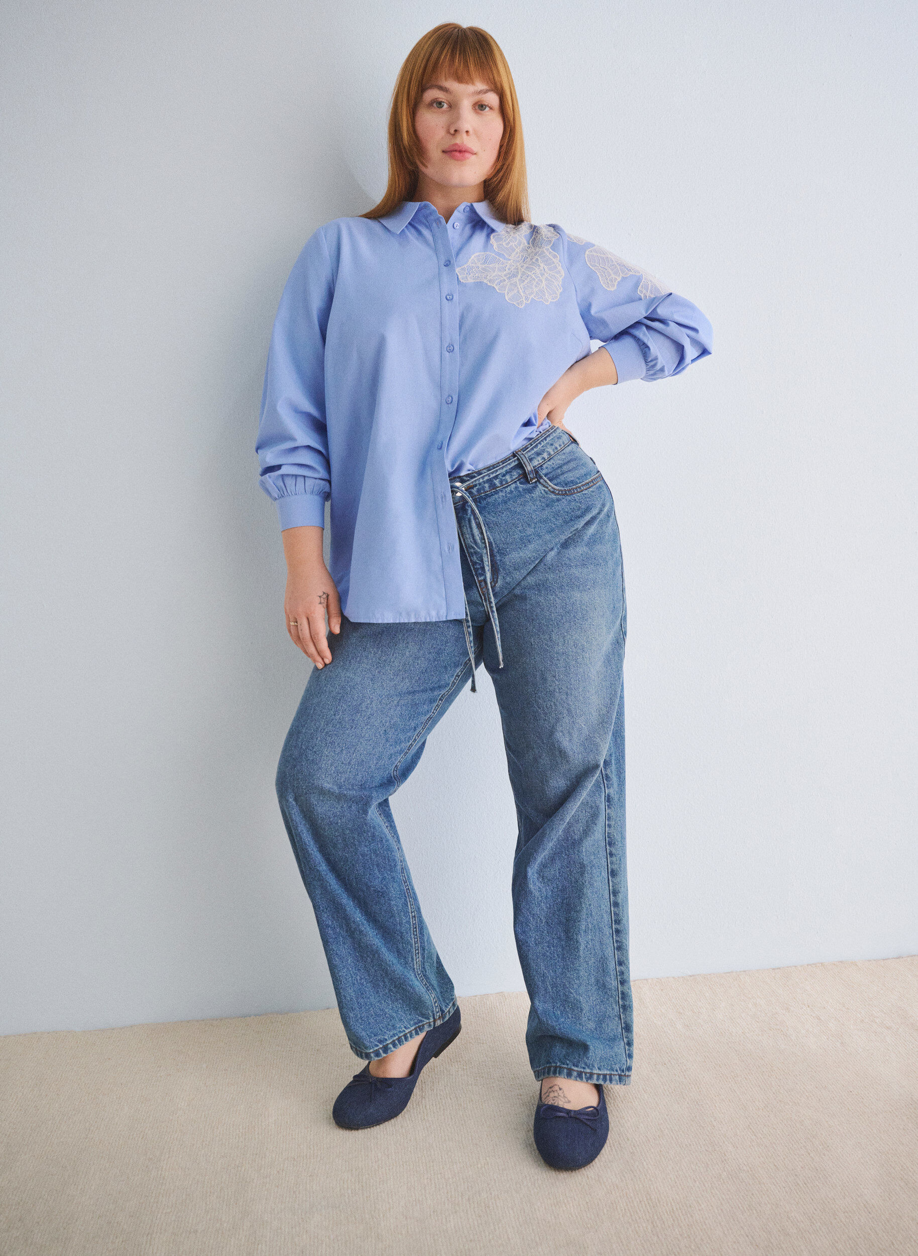 Zizzi Skjorta med spetsdetaljer, Bl&aring;, Image image number 0