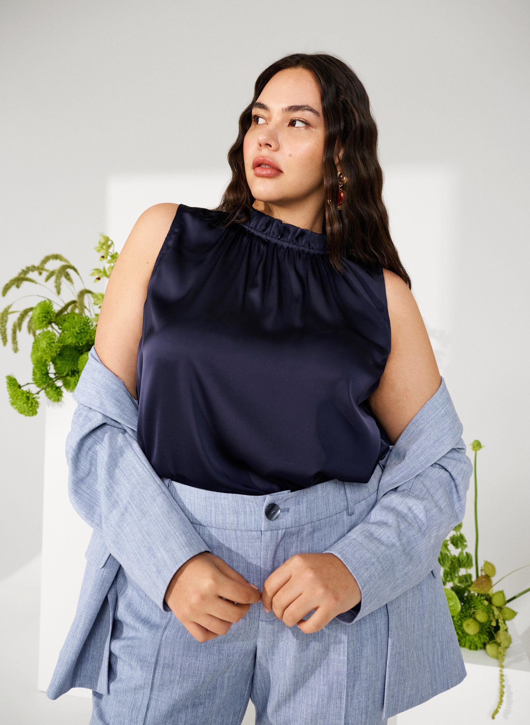 Zizzi &Auml;rml&ouml;s partytopp i satin, Night Sky, Image image number 0