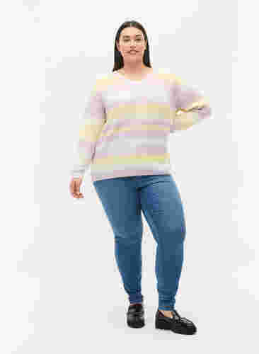 Randig tröja med v-ringning, Lavender Comb., Model image number 2
