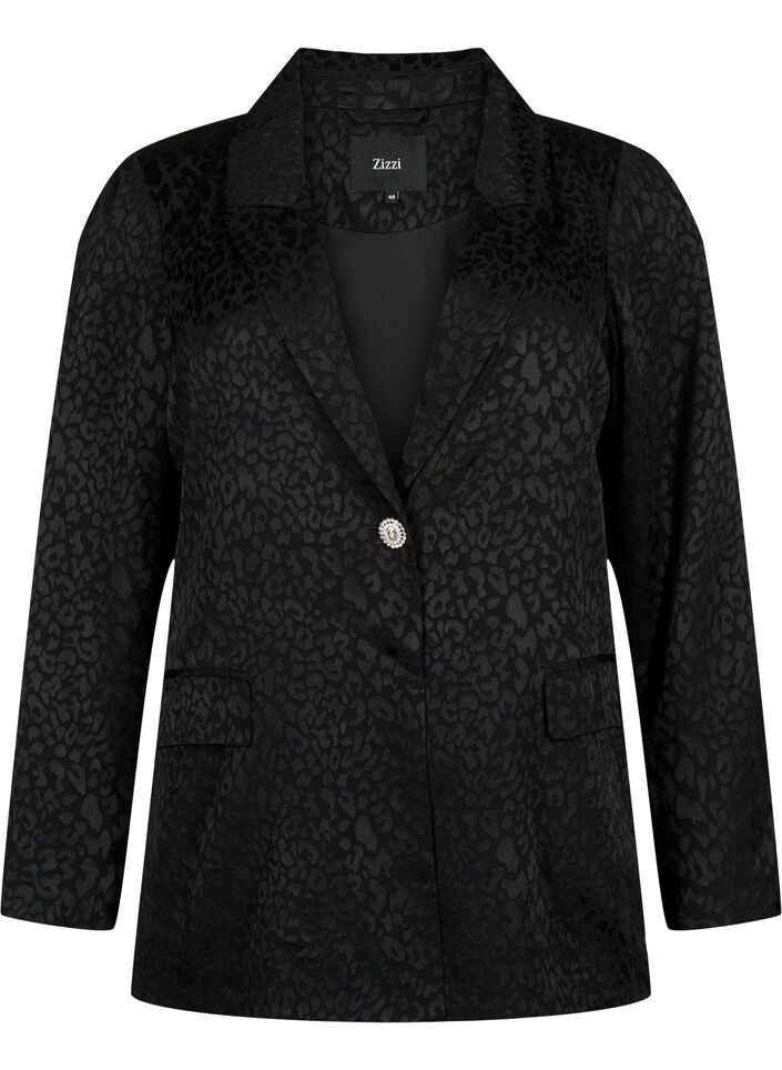 Jacquard blazer i viskos, ton i ton, Black, Packshot image number 0