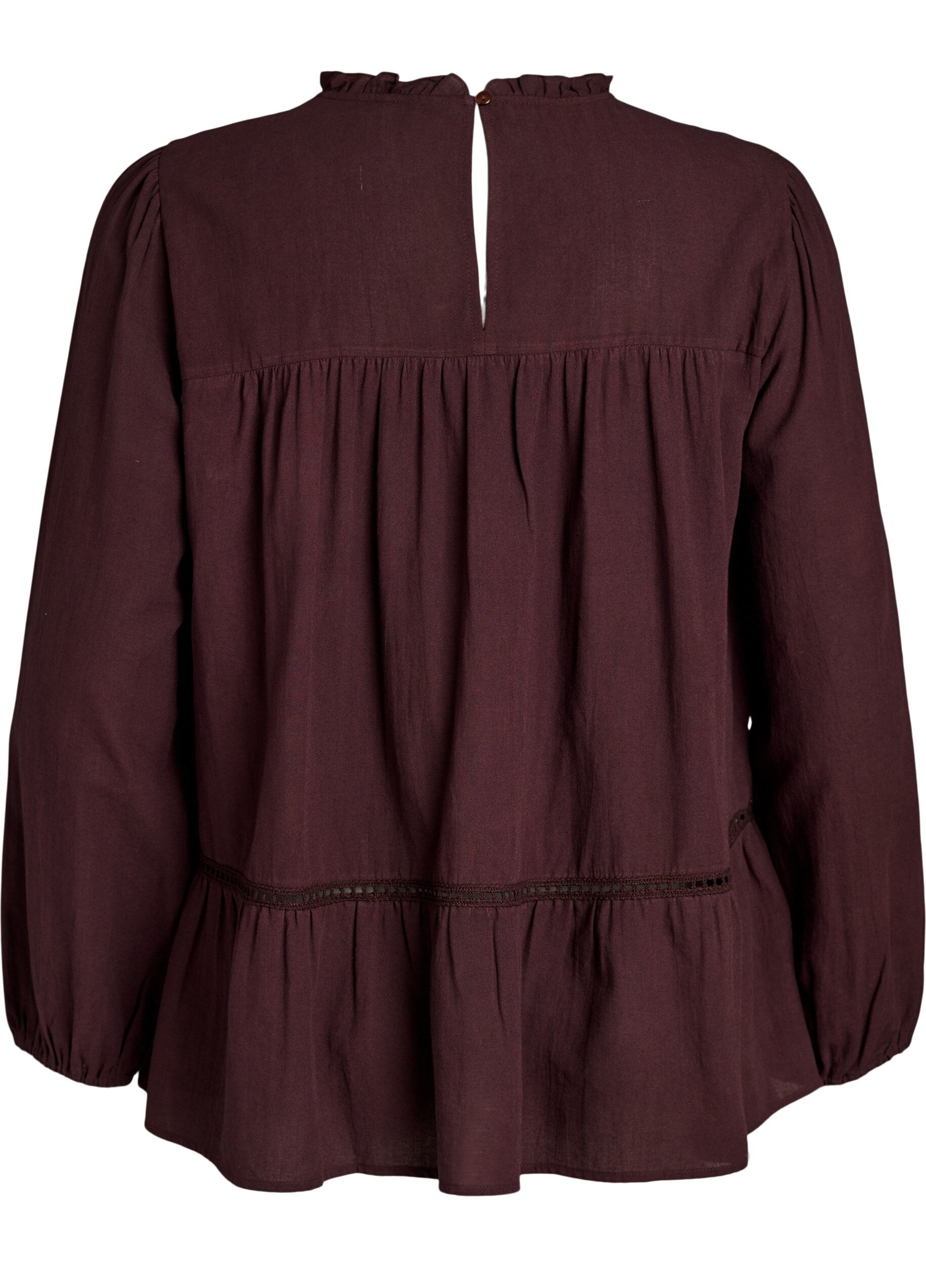 ZizziBlus med broderi och h&aring;lbroderad kantning, M&ouml;rk Bordeaux, Packshot image number 1