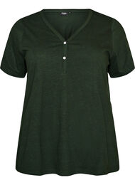 T-shirt med knappdetalj, Gr&ouml;n
