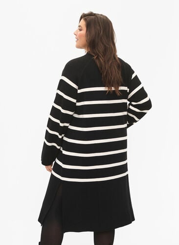 Randig stickad klänning med polokrage, Black Comb, Model image number 1