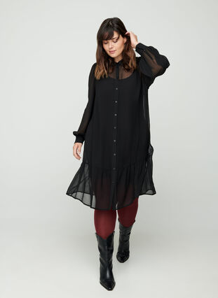 Långärmad klänning med knappstängning, Black, Model image number 2