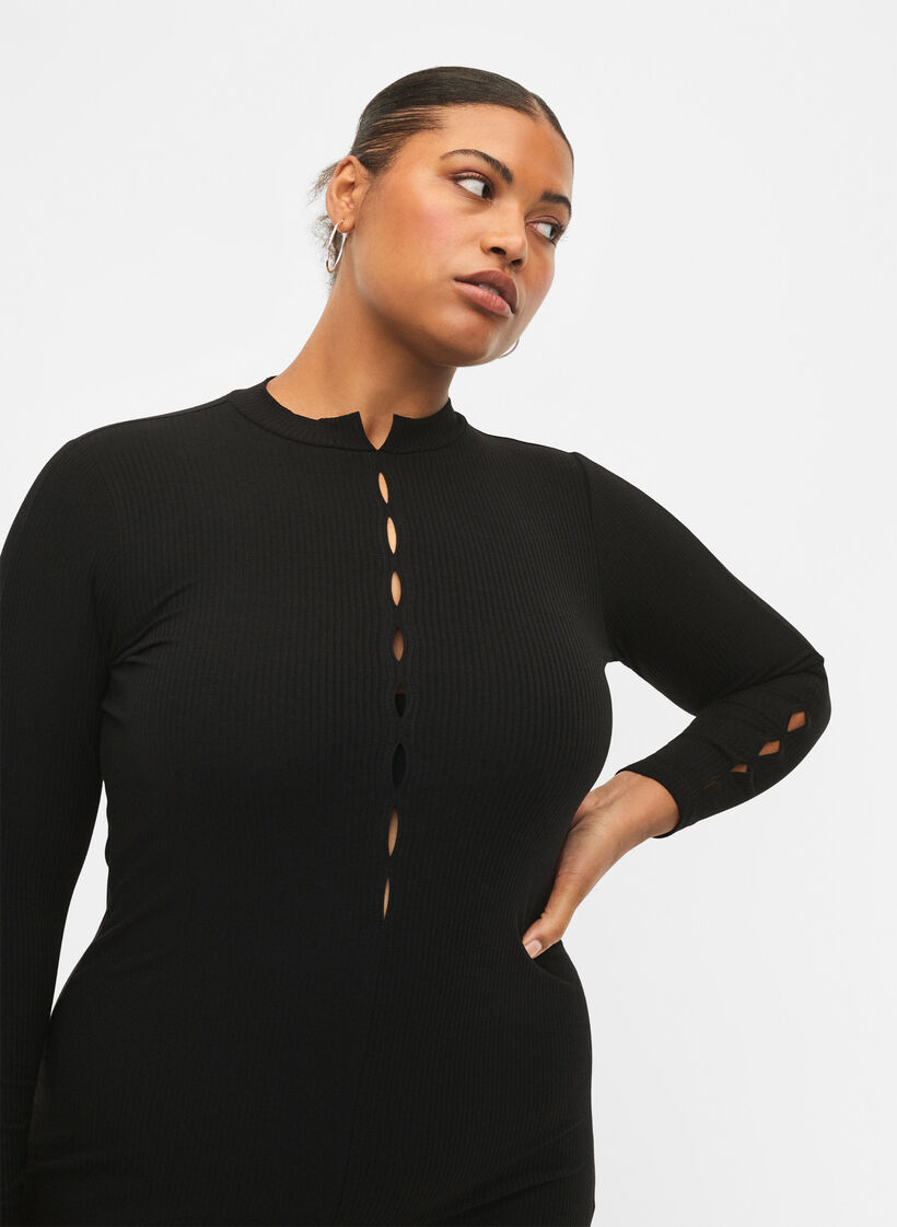 Figursydd klänning med utskurna detaljer, Black, Model image number 2