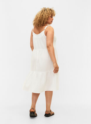 Enkel axelbandsklänning i bomull, Bright White, Model image number 1