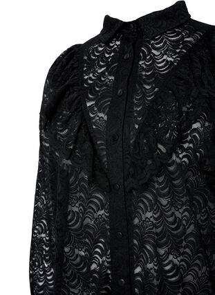 Skjortklänning med spets och volanger, Black, Packshot image number 2