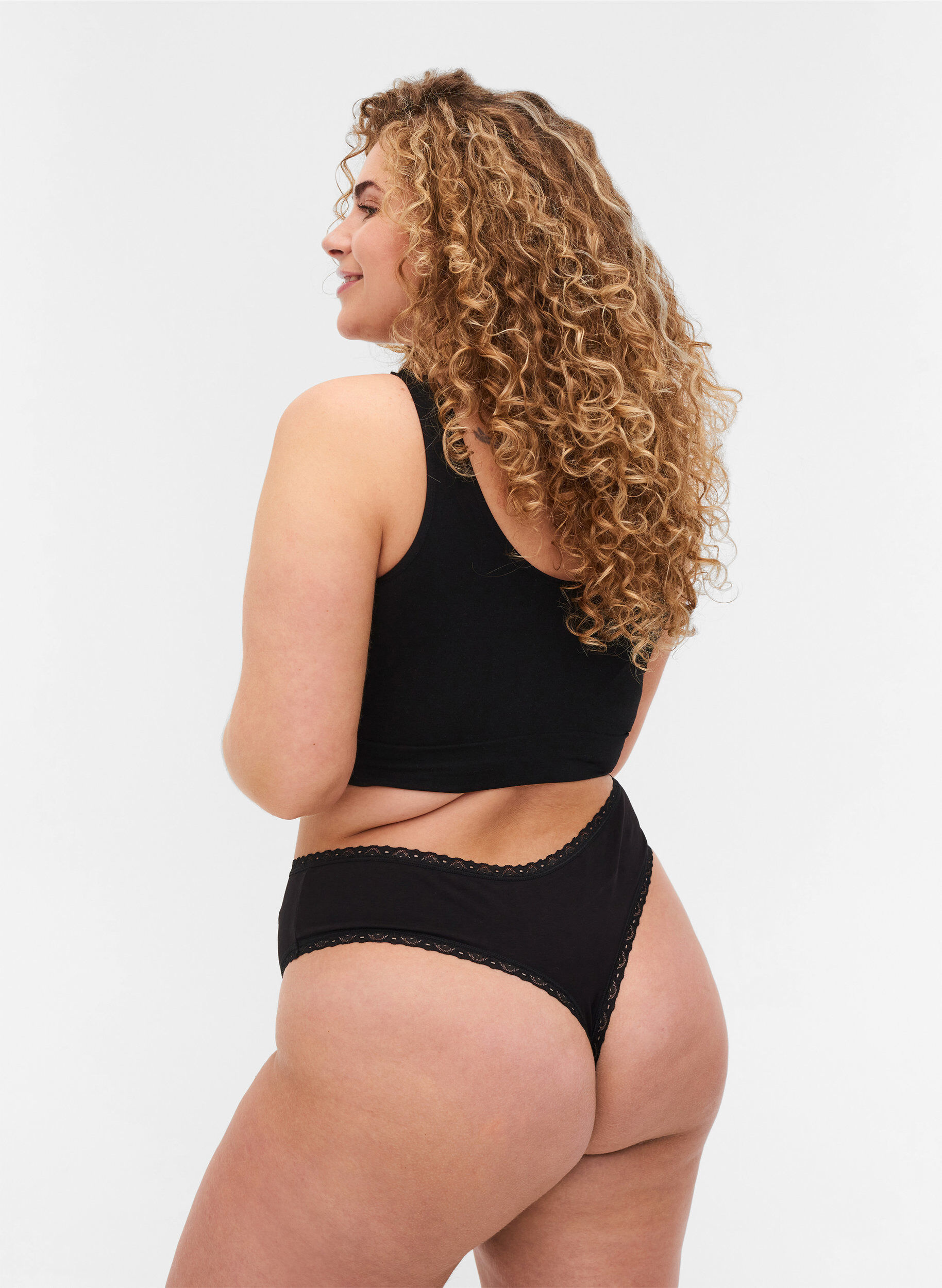 Zizzi 3-pack trosor med spetskanter, Black, Model image number 1