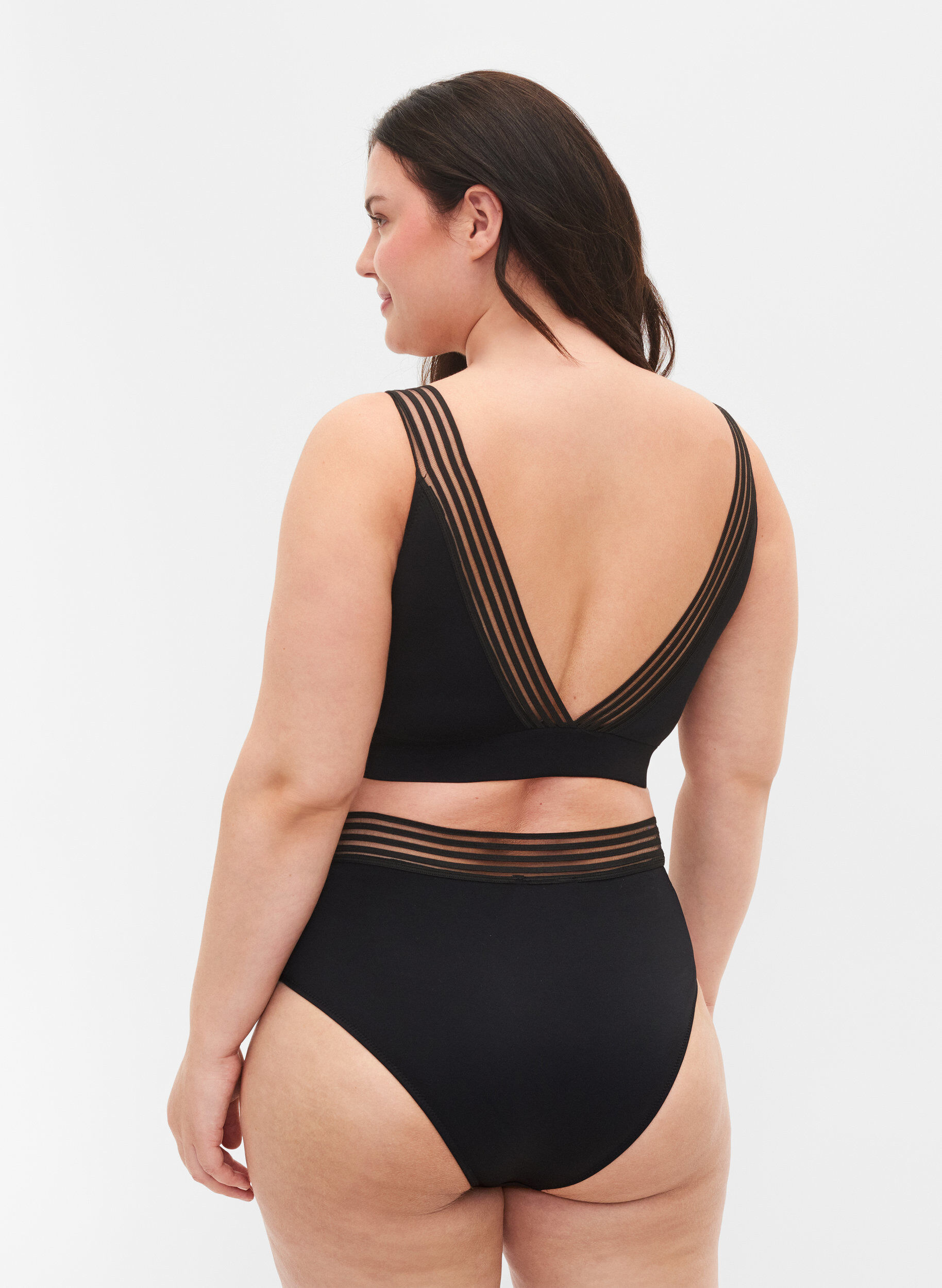 Zizzi Bikinitrosa med h&ouml;g midja och mesh, Black, Model image number 1