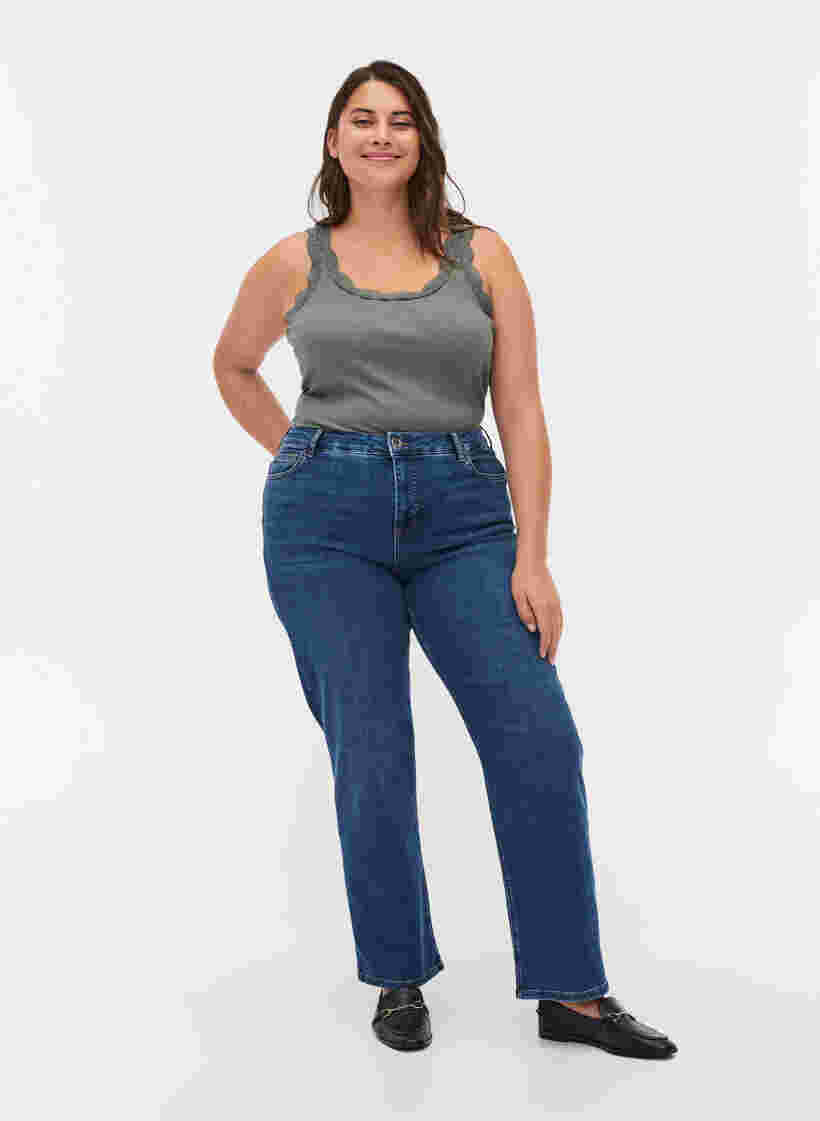 Gemma jeans med hög midja och push up, Blue denim, Model image number 4