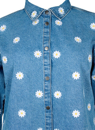 Löst sittande jeansskjorta med broderade prästkragar, L.B. Flower, Packshot image number 2