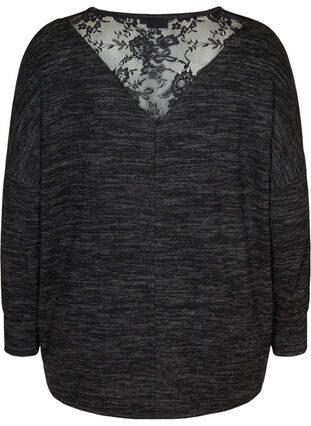 Långärmad blus med spets, Dark Grey Melange, Packshot image number 1