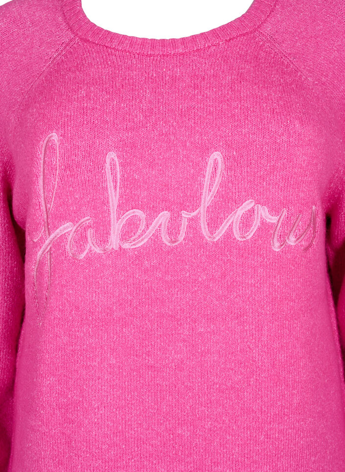 Stickad blus med broderad text, Raspberry Rose, Packshot image number 2