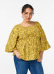 Blus med smock och fyrkantig ringning, Gul, Model image number 0