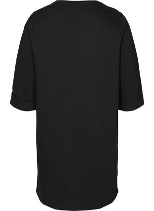 Sweatshirtklänning i bomull med 3/4-ärmar och fickor, Black, Packshot image number 1