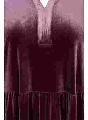 Velourklänning med volangkrage och 3/4-ärmar, Winetasting, Packshot image number 2