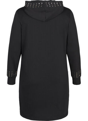 Lång sweatshirtsklänning med nitar, Black, Packshot image number 1