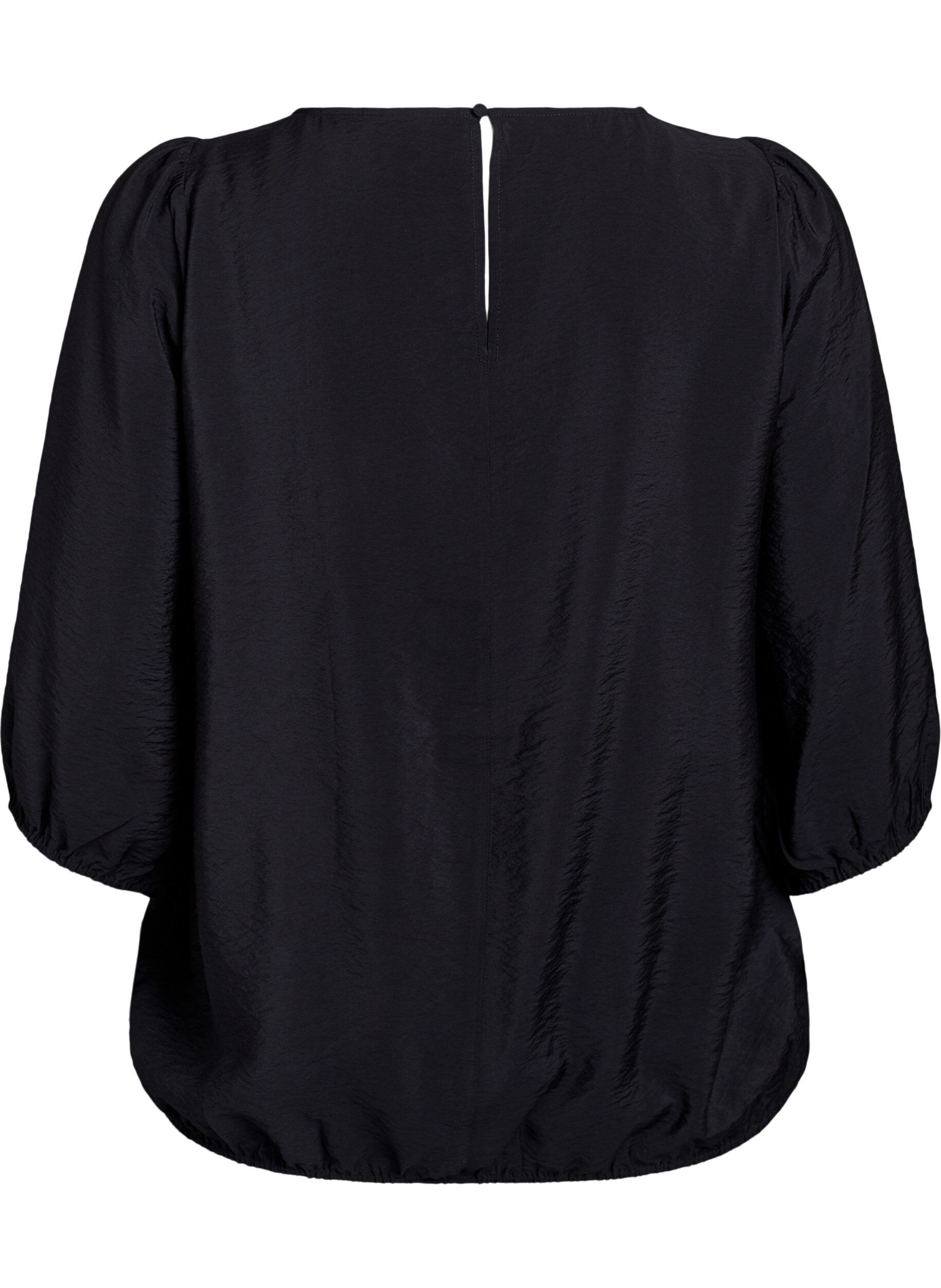 Zizzi Blus med 3/4-&auml;rm och spetsdetaljer, Svart, Packshot image number 1