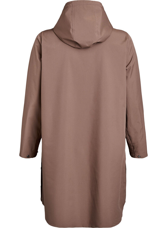 Regnjacka med fickor och huva, Brun, Packshot image number 1