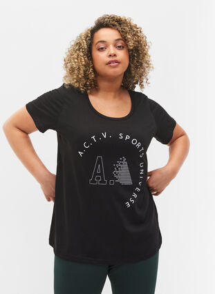 Sport t-shirt med tryck, Black A.C.T.V, Model image number 0