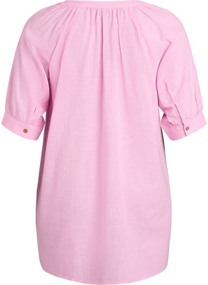 Tunika i bomull med v-ringning, Rosa, Packshot image number 1