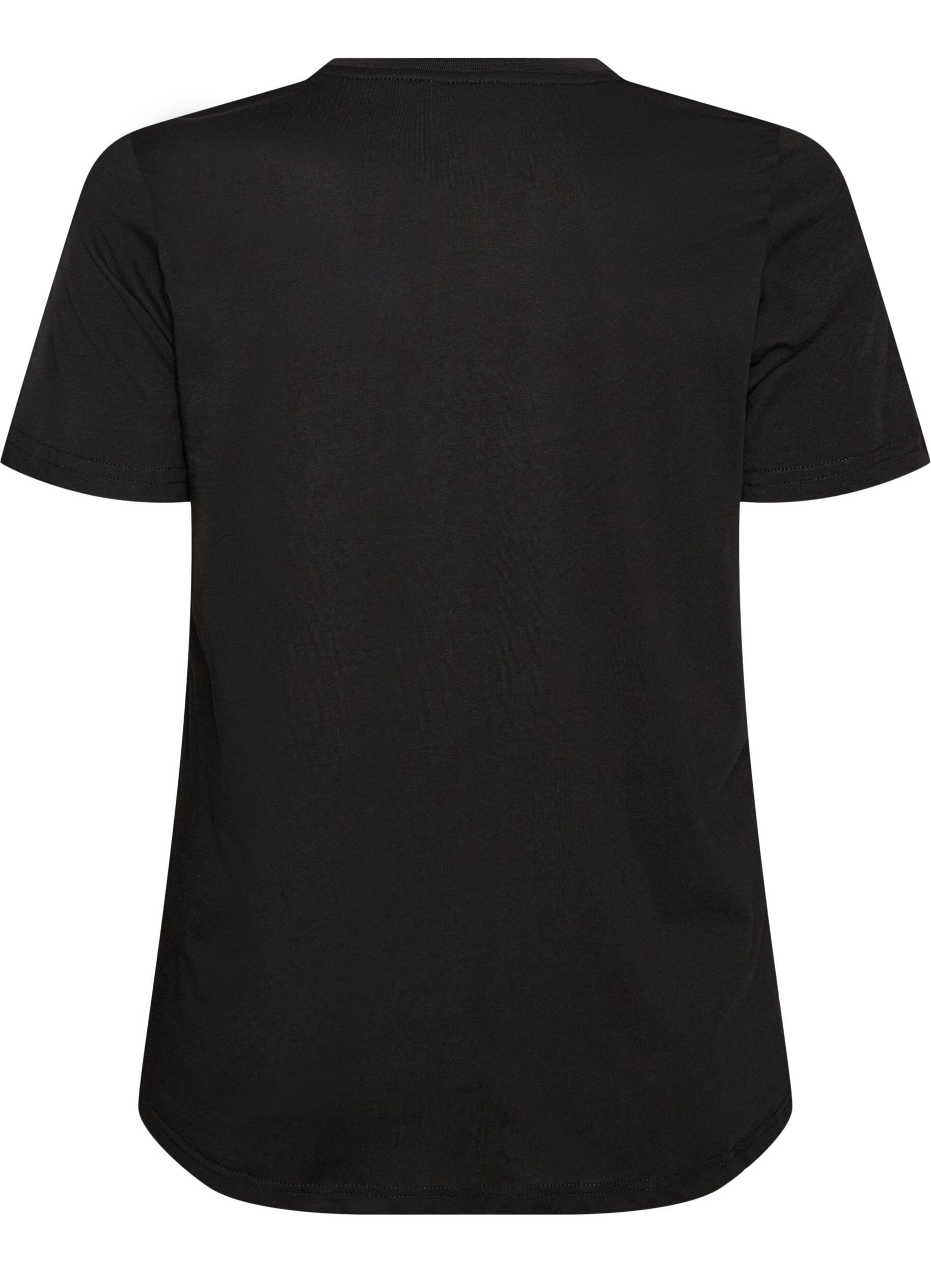 ZizziT-shirt i bomull med textm&auml;rke, Svart, Packshot image number 1