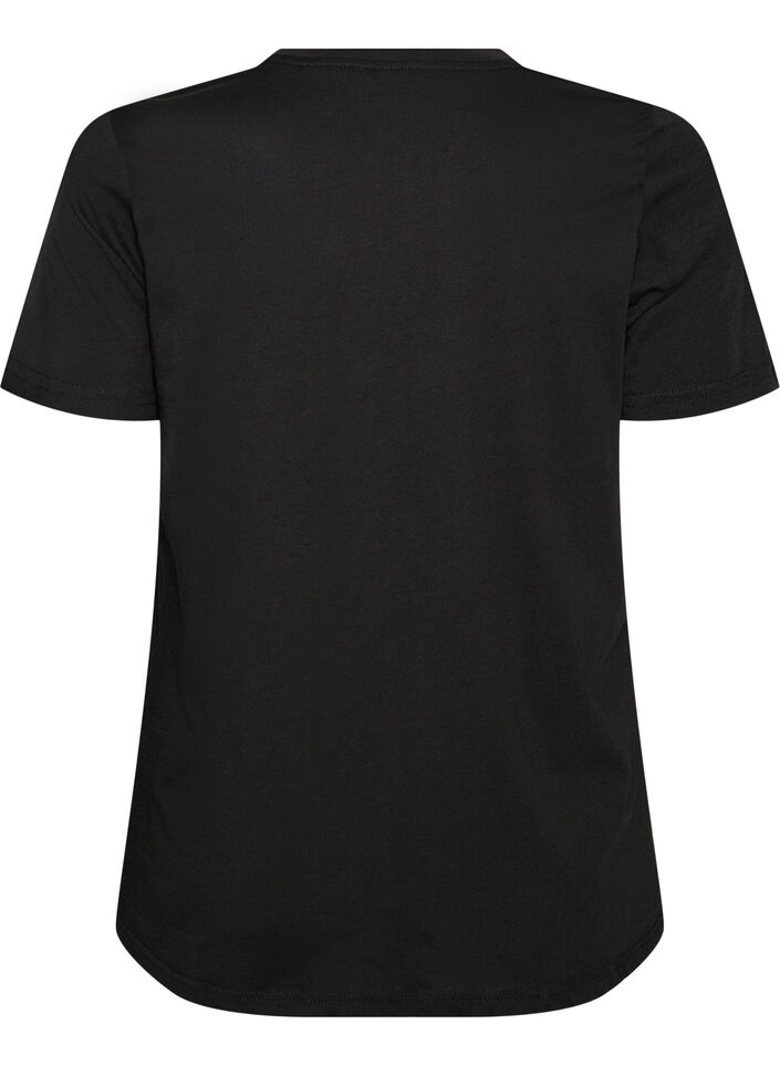 T-shirt i bomull med textm&auml;rke, Svart, Packshot image number 1