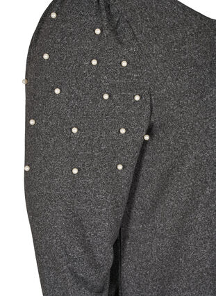 Klänning med långa puffärmar och pärlor, Dark Grey Melange, Packshot image number 3