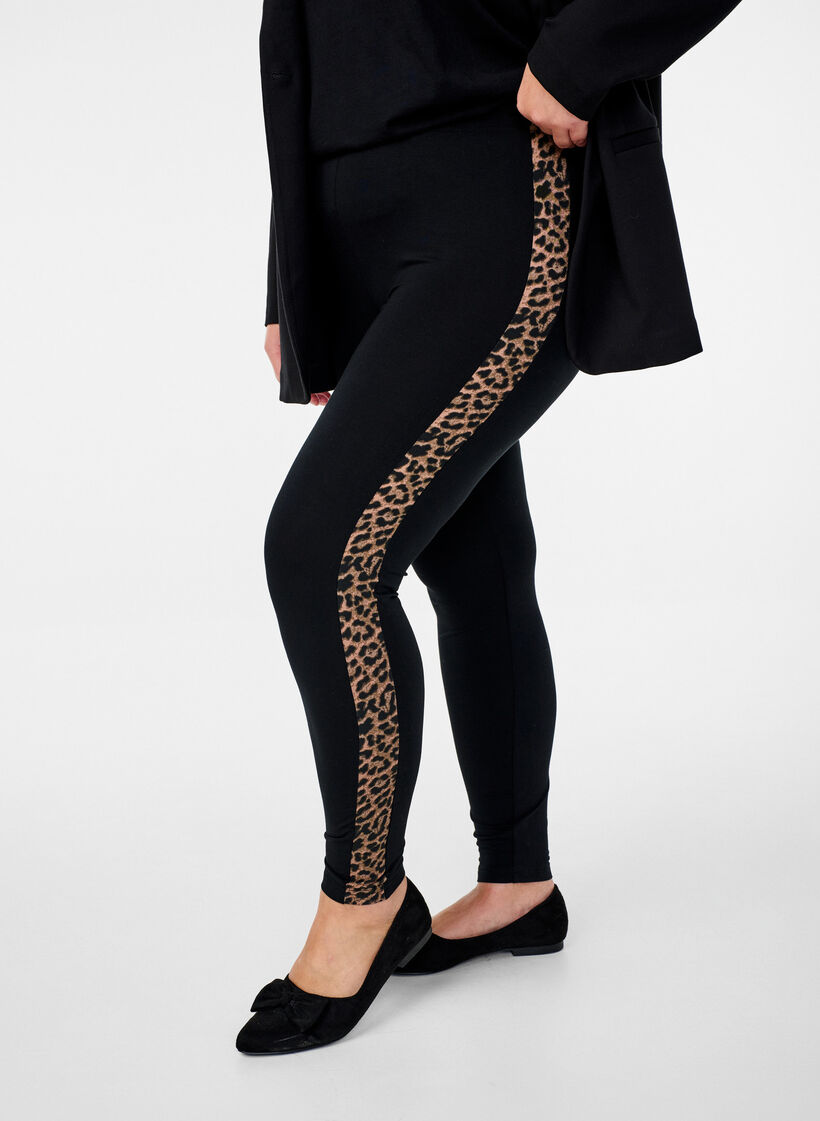 Leggings i viskos med leopardmönstrade ränder, Black W. Leo, Model image number 0