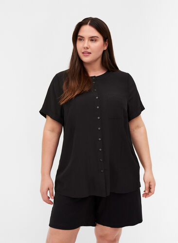 Kortärmad skjorta med rund halsringning, Black, Model image number 0
