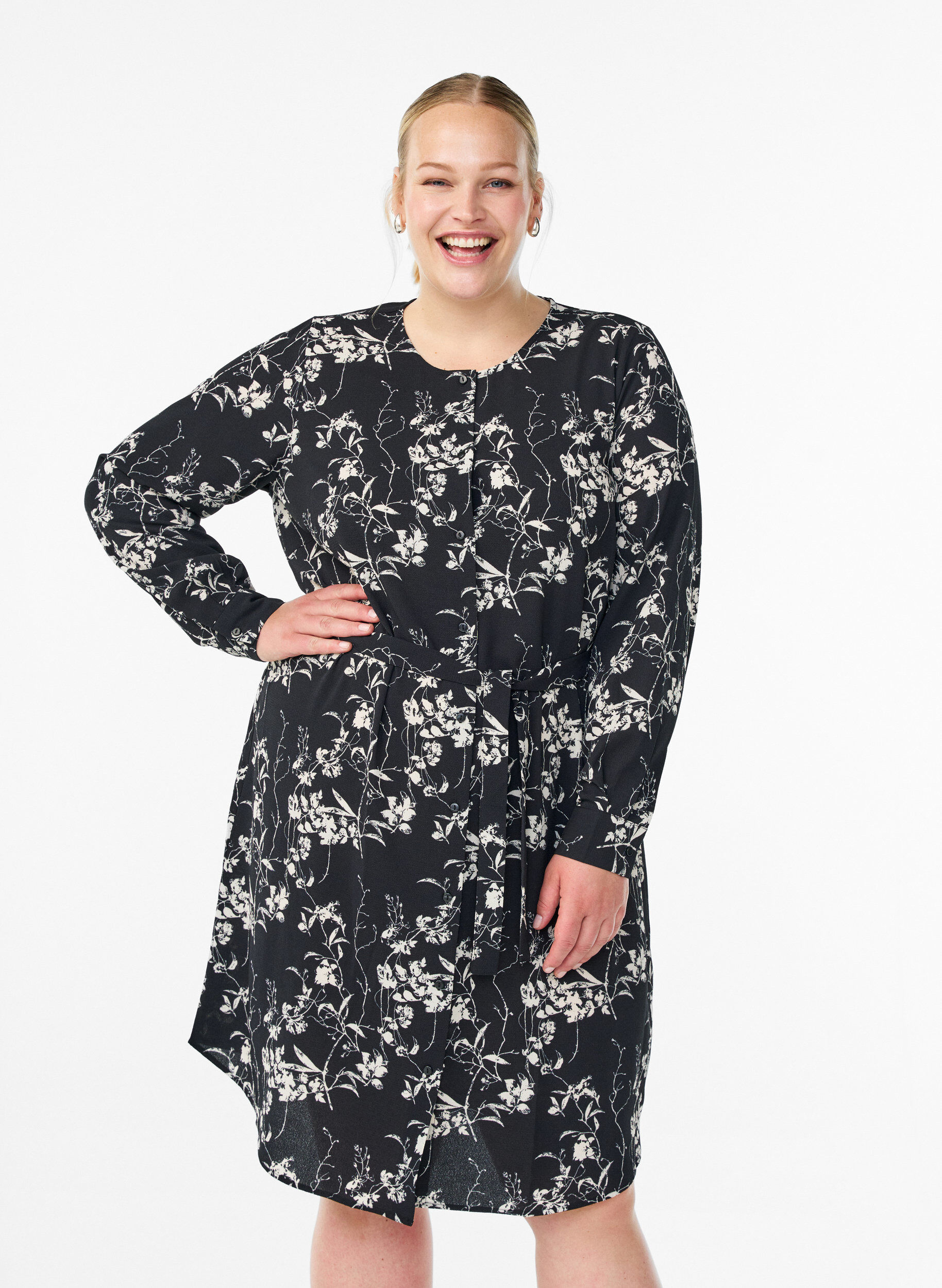 Skjortkl&auml;nning med l&aring;nga &auml;rmar och knytsk&auml;rp, Svart, Model