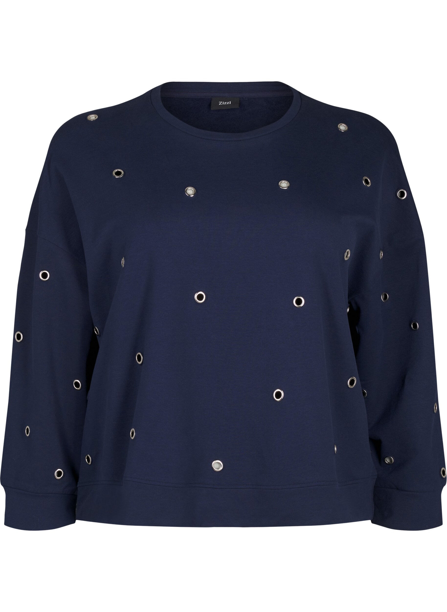 Zizzi Sweatshirt med &ouml;ljetter, Bl&aring;, Packshot image number 0