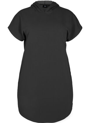 Kortärmad swetshirtklänning med huva, Black, Packshot image number 0