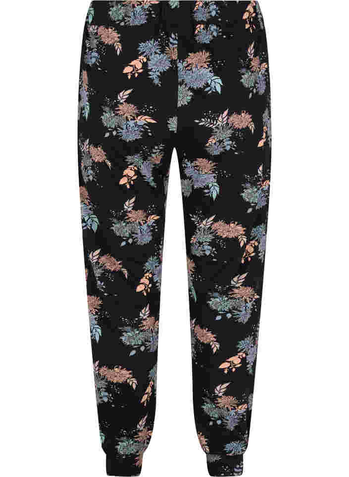 Pyjamasbyxor med blommigt mönster i bomull, Black Flower AOP, Packshot image number 1