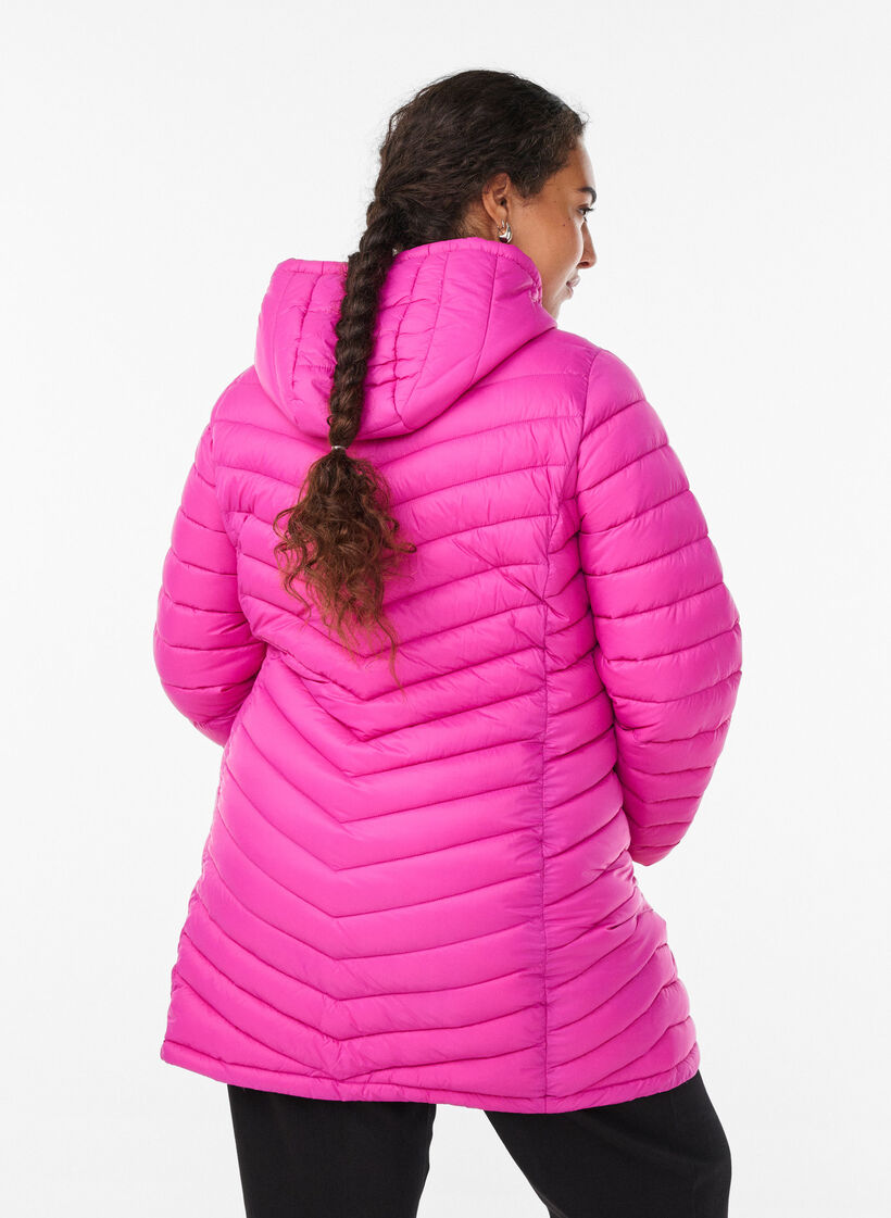 L&auml;ttviktsjacka med fickor och avtagbar huva, Rosa, Model image number 2
